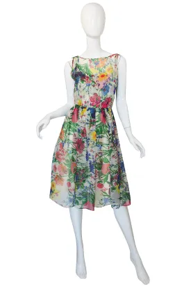 1950s Silk Chiffon Beautiful Floral Dress