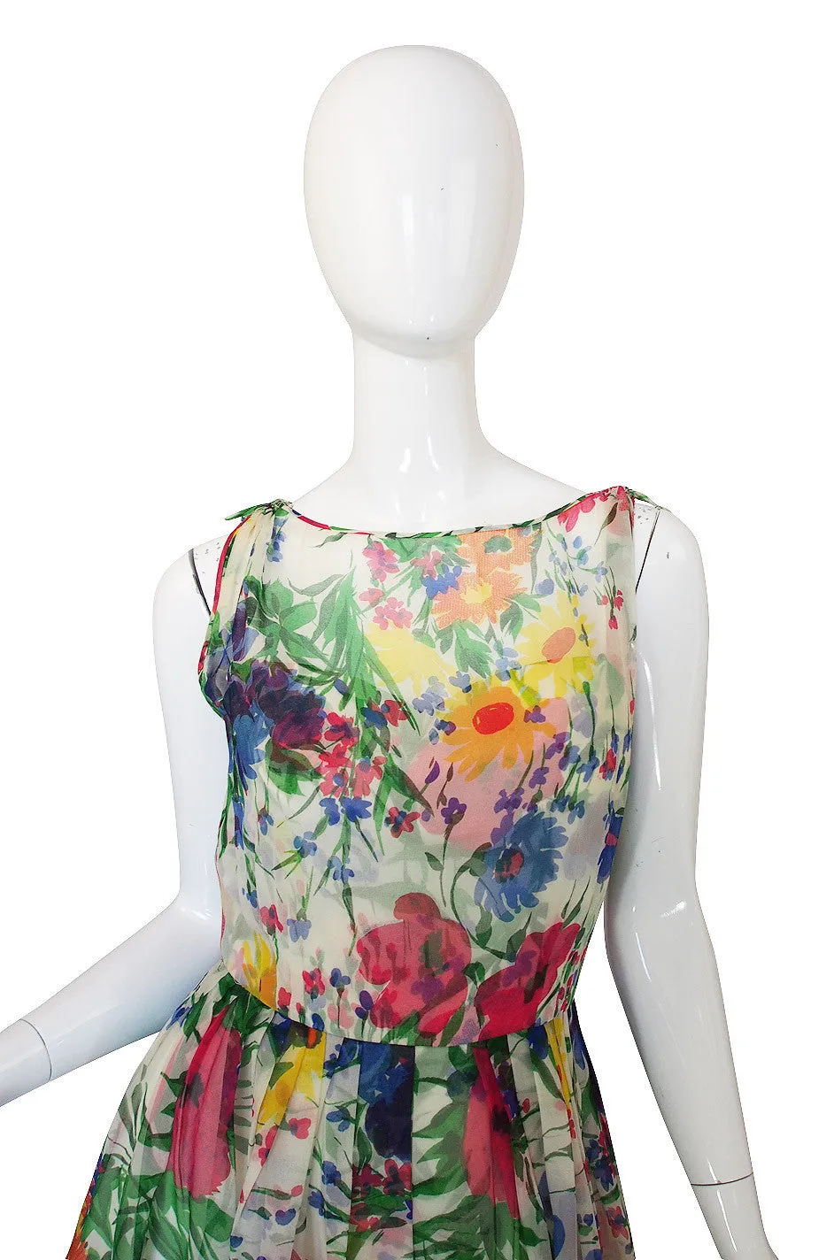 1950s Silk Chiffon Beautiful Floral Dress