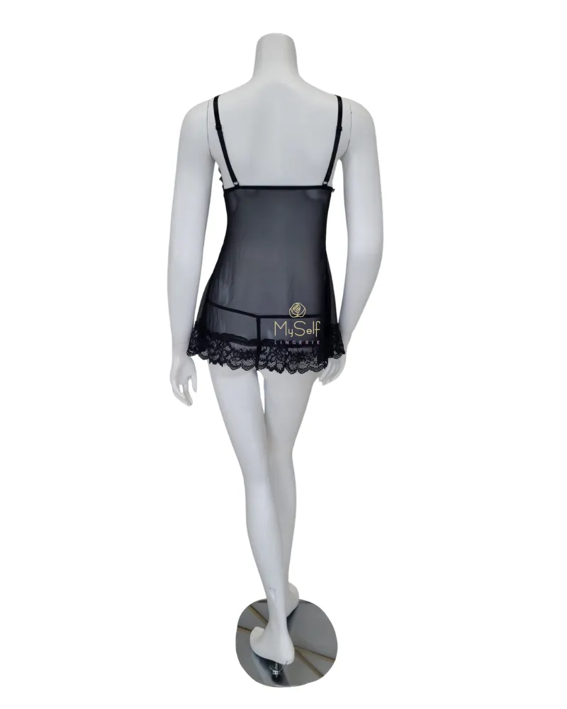 2139 Black Lacey Babydoll with Bows & G-String