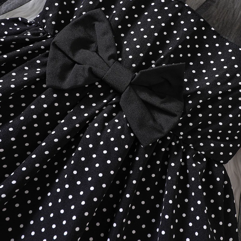 A-Line Puff Sleeve Polka Dot Dress