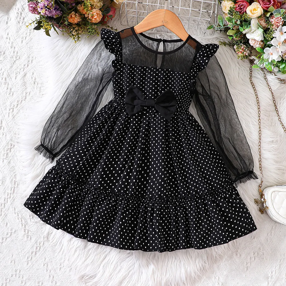 A-Line Puff Sleeve Polka Dot Dress