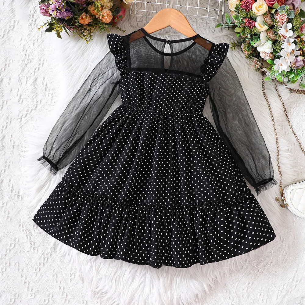 A-Line Puff Sleeve Polka Dot Dress