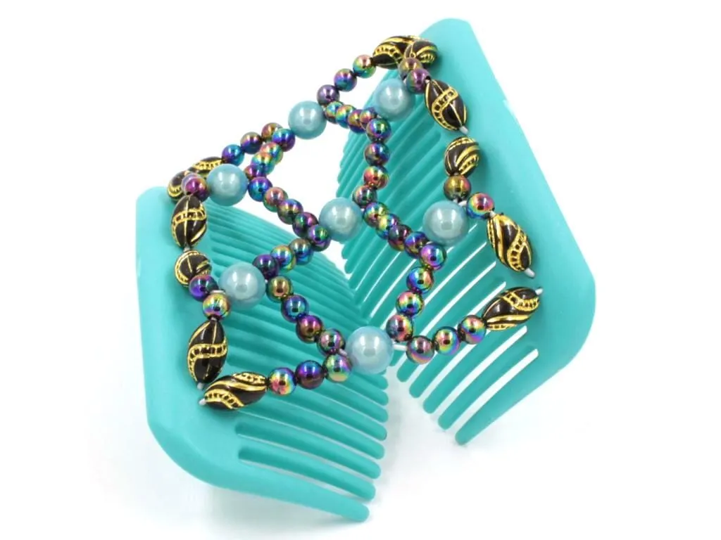 African Butterfly Hair Comb - Ndalena Turquoise 14