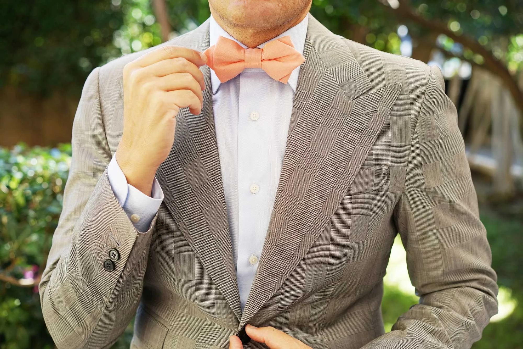 Apricot Peach Slub Linen Diamond Bow Tie