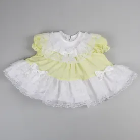 Baby Girl Frilly Puffball Dress - Polka Dot Lemon Yellow