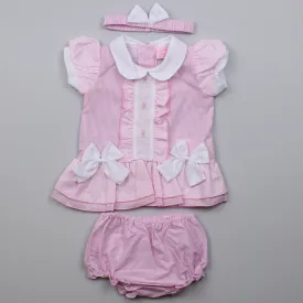 Baby Girls Pink Dress 3 Piece Set - Flowers, Stripes & Polka dots