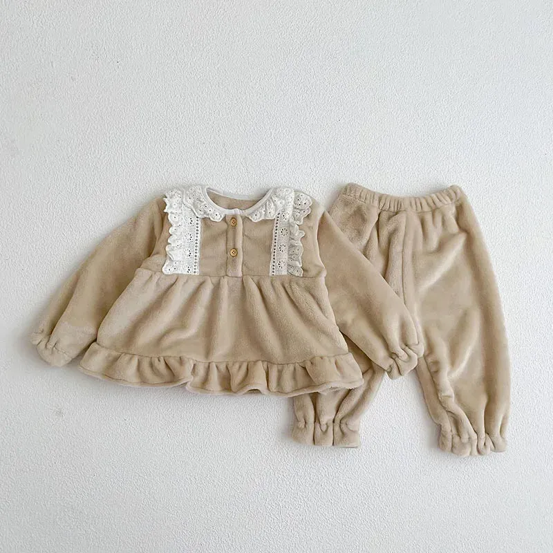 Baby Lace Bow Flannel PJ Set