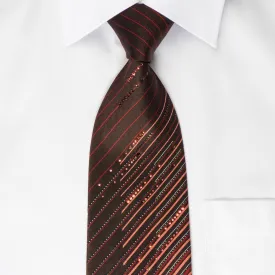 Charles Jourdan Rhinestone Necktie Orange Striped On Dark Brown With Silver Sparkles