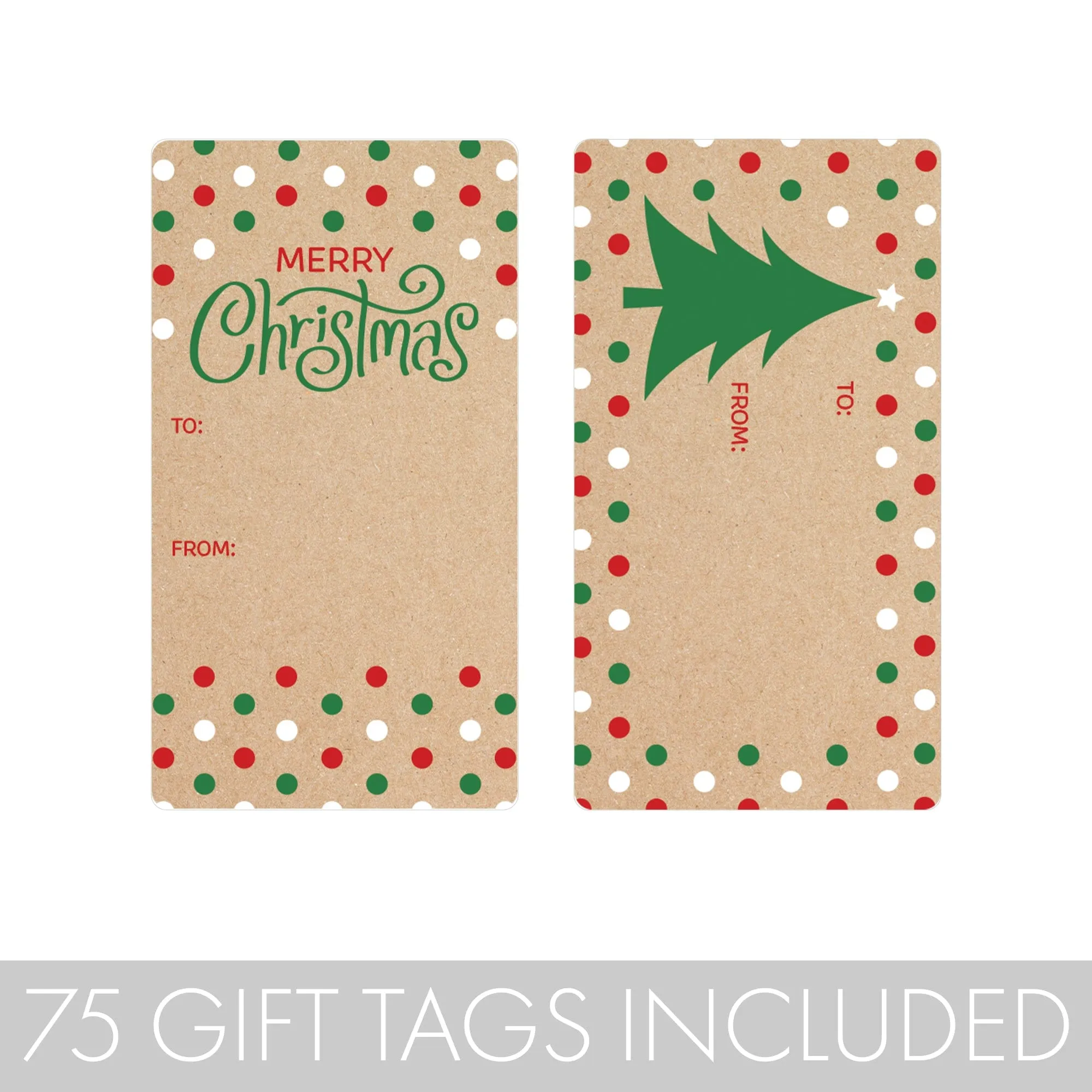 Christmas Gift Tag Stickers: Kraft Christmas - Red and Green Polka Dots - 75 Stickers