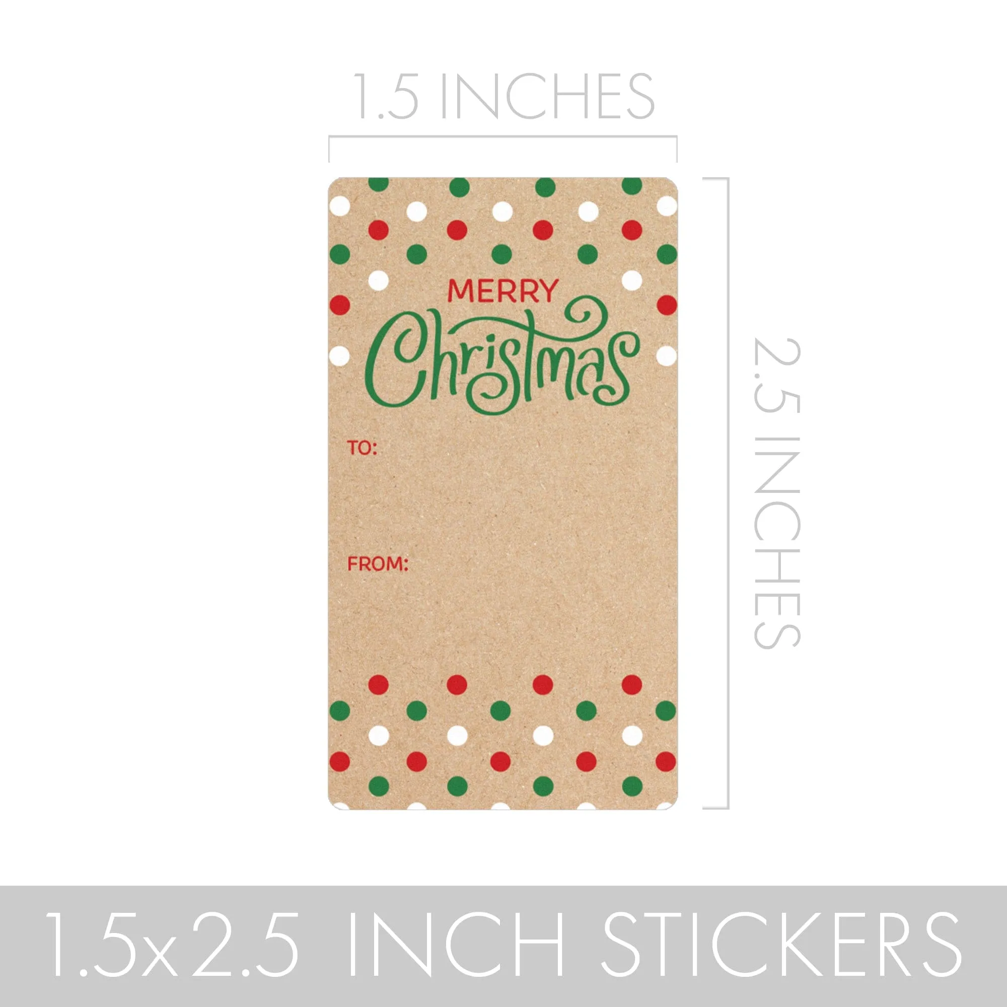 Christmas Gift Tag Stickers: Kraft Christmas - Red and Green Polka Dots - 75 Stickers