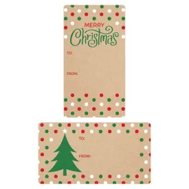 Christmas Gift Tag Stickers: Kraft Christmas - Red and Green Polka Dots - 75 Stickers