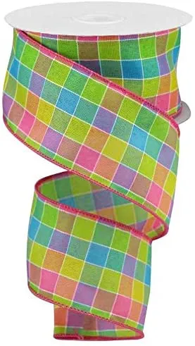 Colorful Easter Plaid Wired Ribbon - 2 1/2" x 10 Yards