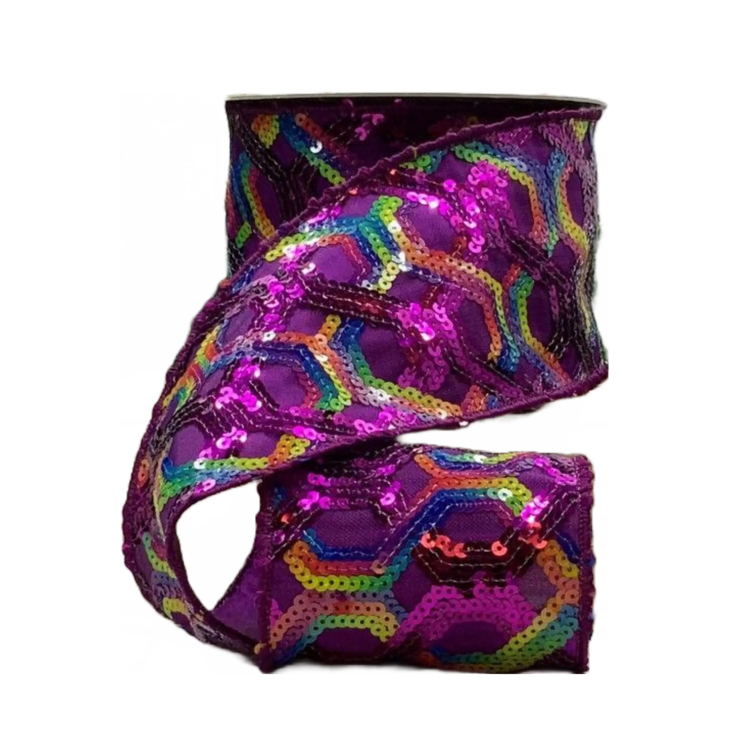 Colorful Sequins on Purple Sheer Ribbon, 4“ X 10YD