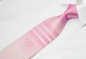 Crocodile Rhinestone Necktie Pink Striped & Geometric With Sparkles