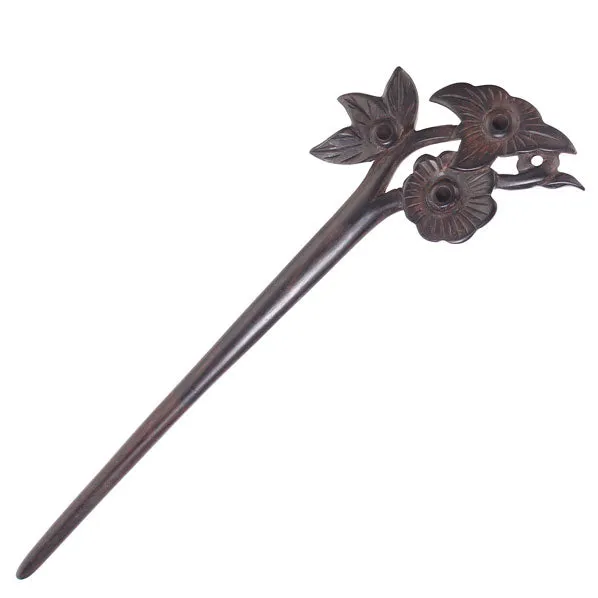 CrystalMood Handmade Carved Wood Hair Stick Blooming