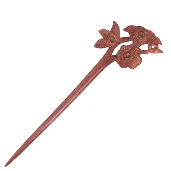 CrystalMood Handmade Carved Wood Hair Stick Blooming