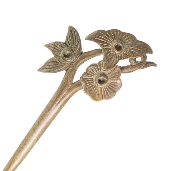 CrystalMood Handmade Carved Wood Hair Stick Blooming