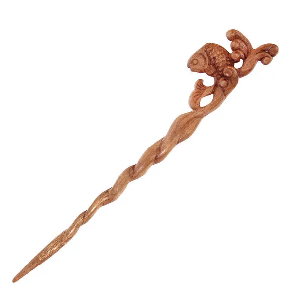 CrystalMood Handmade Carved Wood Hair Stick Carp Leap