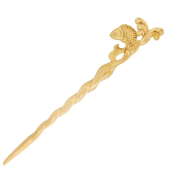 CrystalMood Handmade Carved Wood Hair Stick Carp Leap