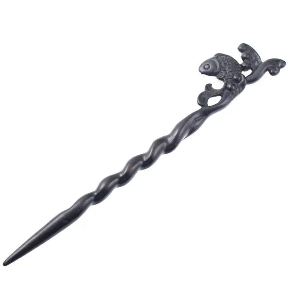 CrystalMood Handmade Carved Wood Hair Stick Carp Leap