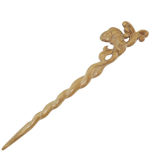 CrystalMood Handmade Carved Wood Hair Stick Carp Leap