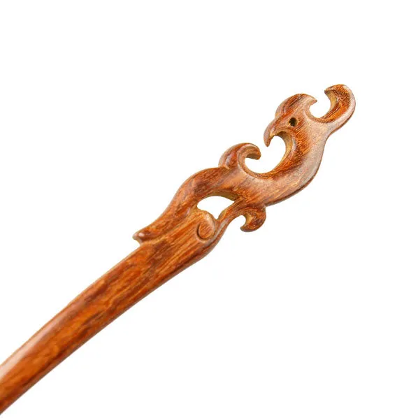 CrystalMood Handmade Carved Wood Hair Stick Fire Dragon