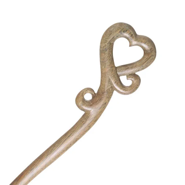 Crystalmood Handmade Carved Wood Hair Stick Heart 7-Inch