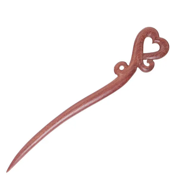 Crystalmood Handmade Carved Wood Hair Stick Heart 7-Inch