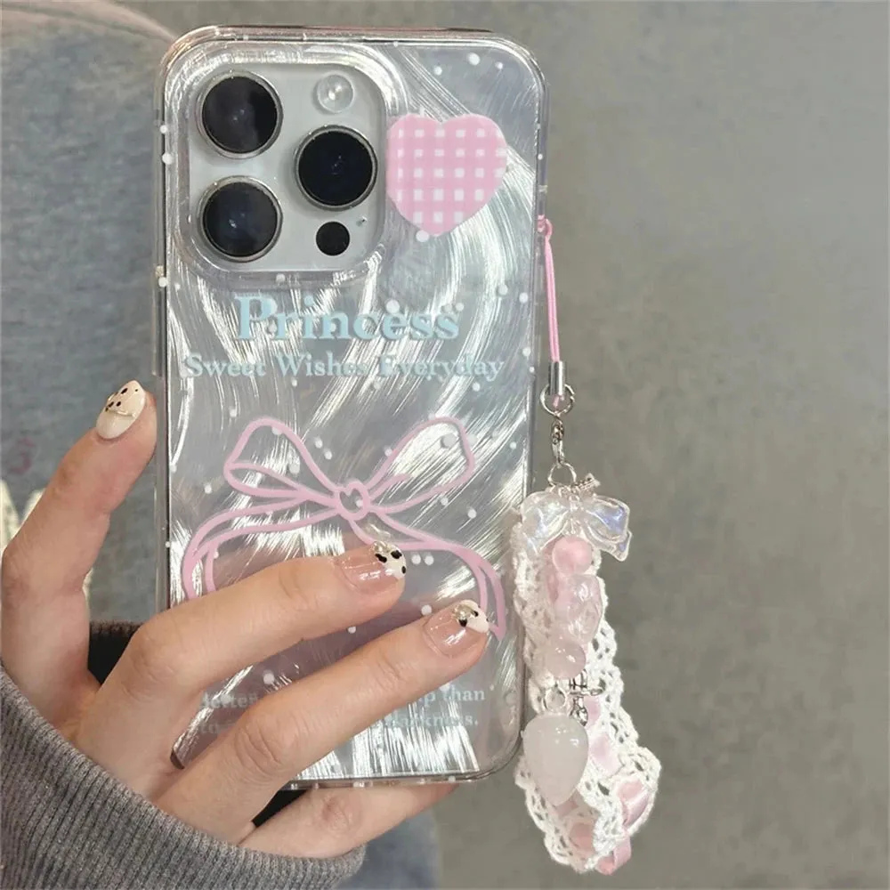 Cute Phone Cases For iPhone 15, 14, 13, 12, and 11 - Gradient Polka Dot Bow Heart Ribbon Pendant - TSP431