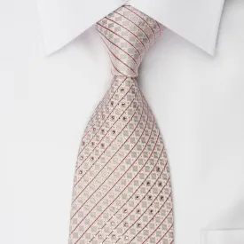 Daniel Hechter Silk Rhinestone Necktie Pink Striped On White With Silver Sparkles