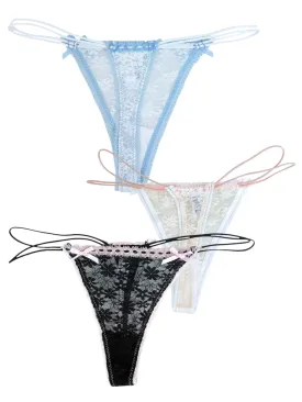 Delicate Lace G-String Trio with Bow Details