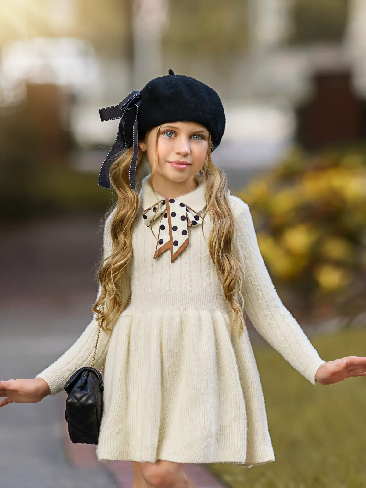 Dots and Bows Wool Sweater Dress