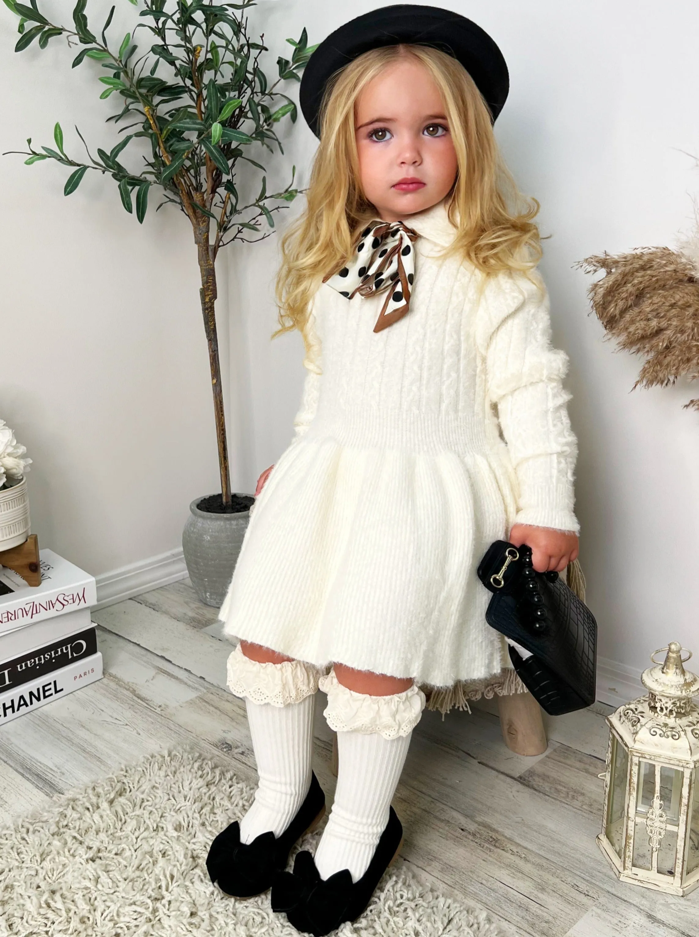 Dots and Bows Wool Sweater Dress