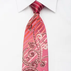 Elle Homme Men's Rhinestone Tie Scrolls & Striped On Burgundy Pink With Sparkles