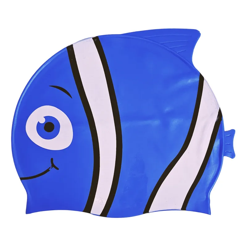 Fish Design Silicone Swimming Cap for Kids | Dark Blue Mix