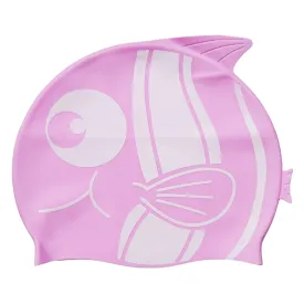 Fish Design Silicone Swimming Cap for Kids | Light Pink White