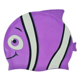 Fish Design Silicone Swimming Cap for Kids | Purple Mix