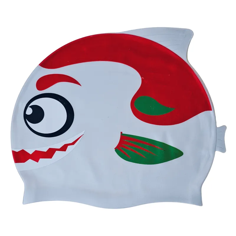 Fish Design Silicone Swimming Cap for Kids | Silver Mix