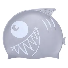 Fish Design Silicone Swimming Cap for Kids | Silver White