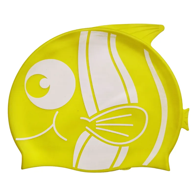 Fish Design Silicone Swimming Cap for Kids | Yellow White