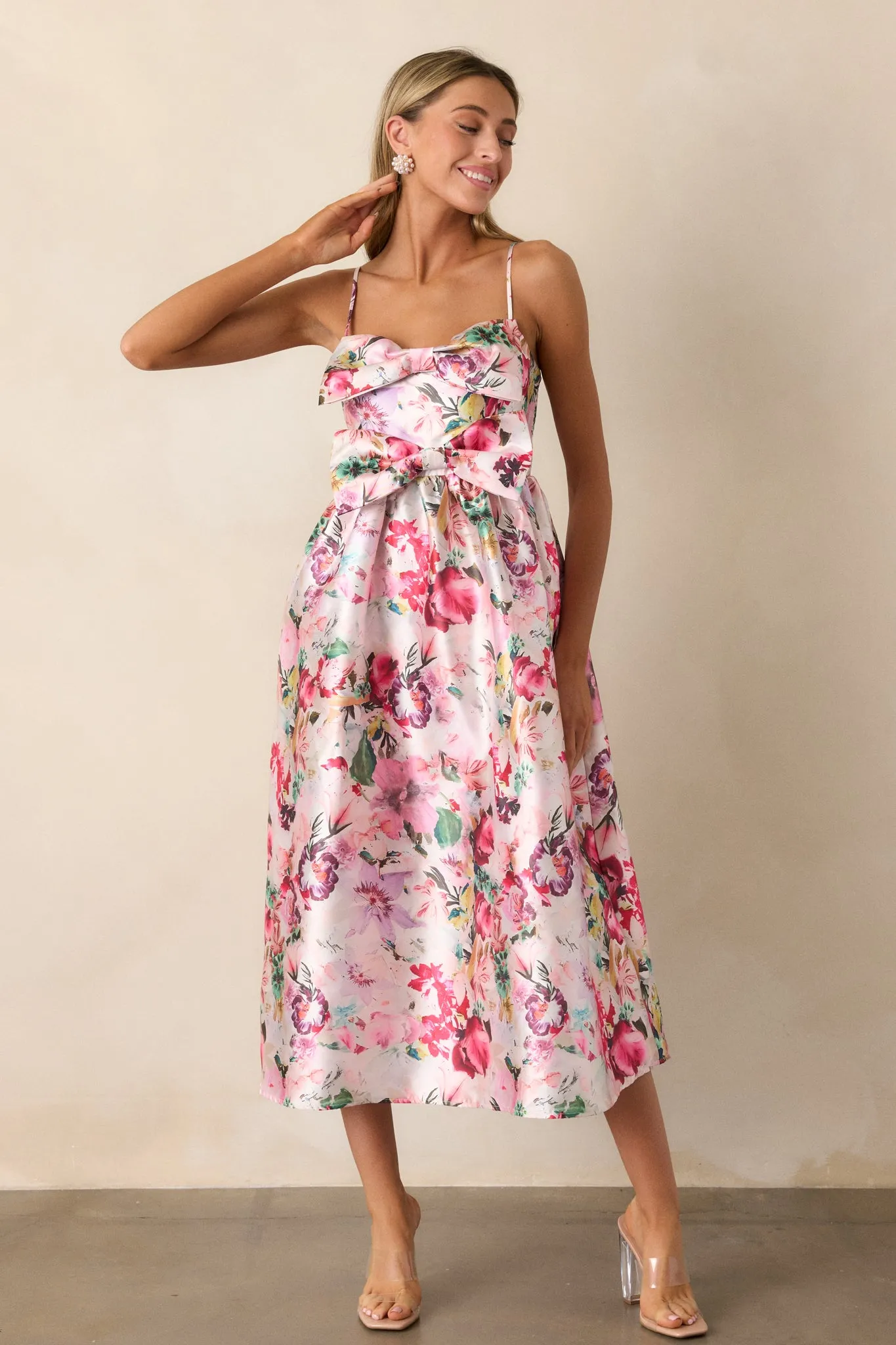 Fleeting Fauna Pink Floral Midi Dress