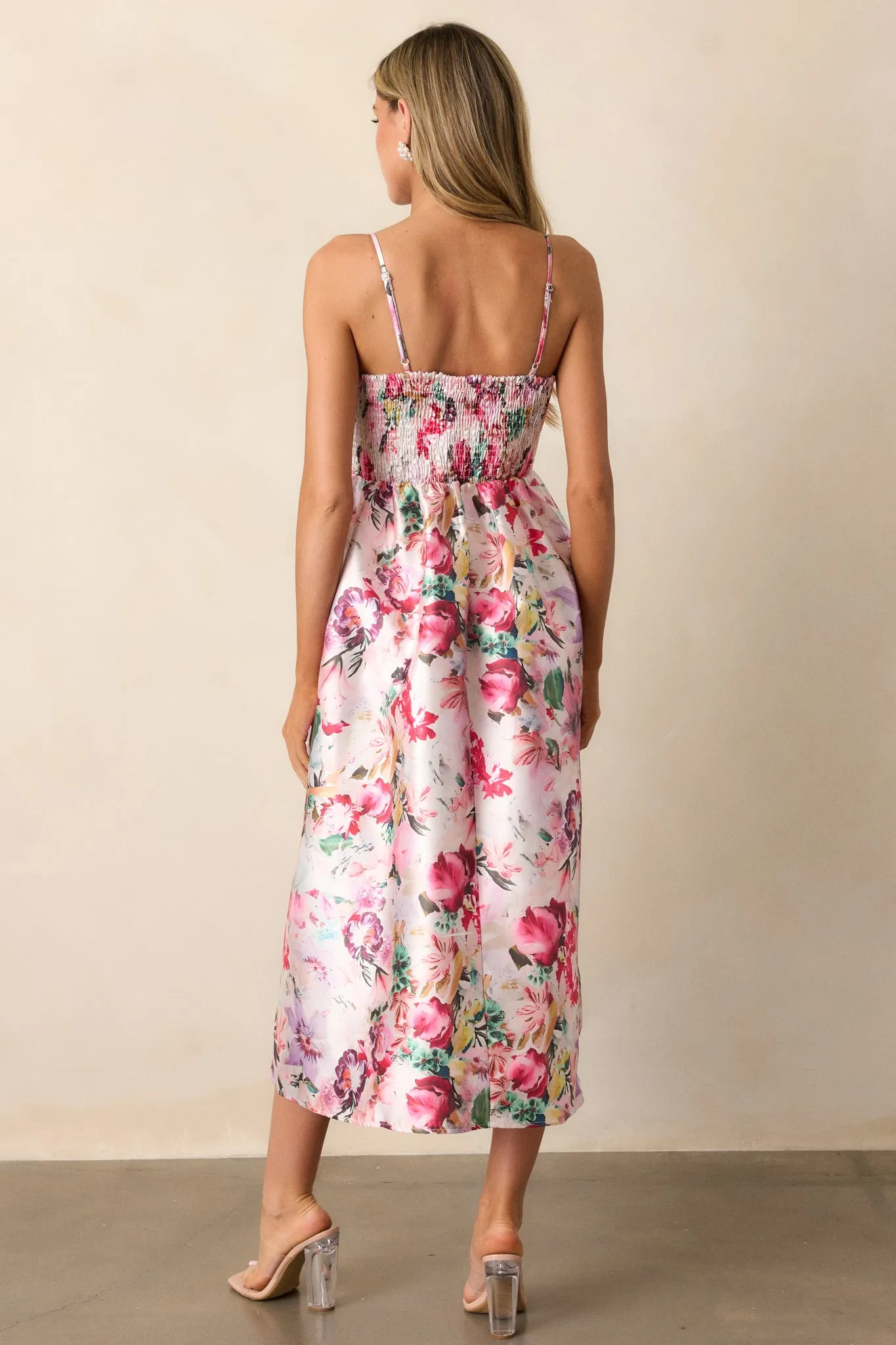 Fleeting Fauna Pink Floral Midi Dress