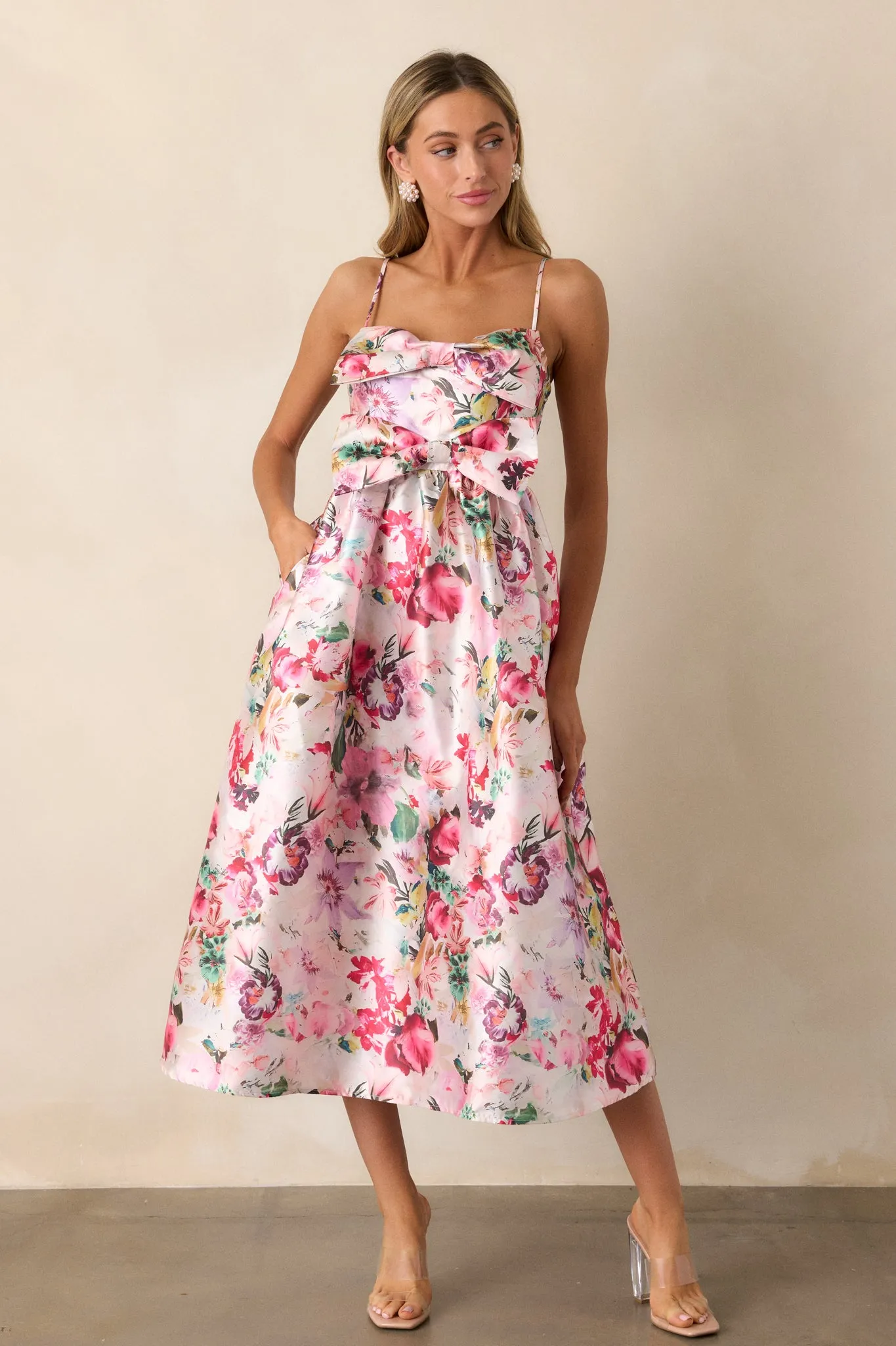 Fleeting Fauna Pink Floral Midi Dress