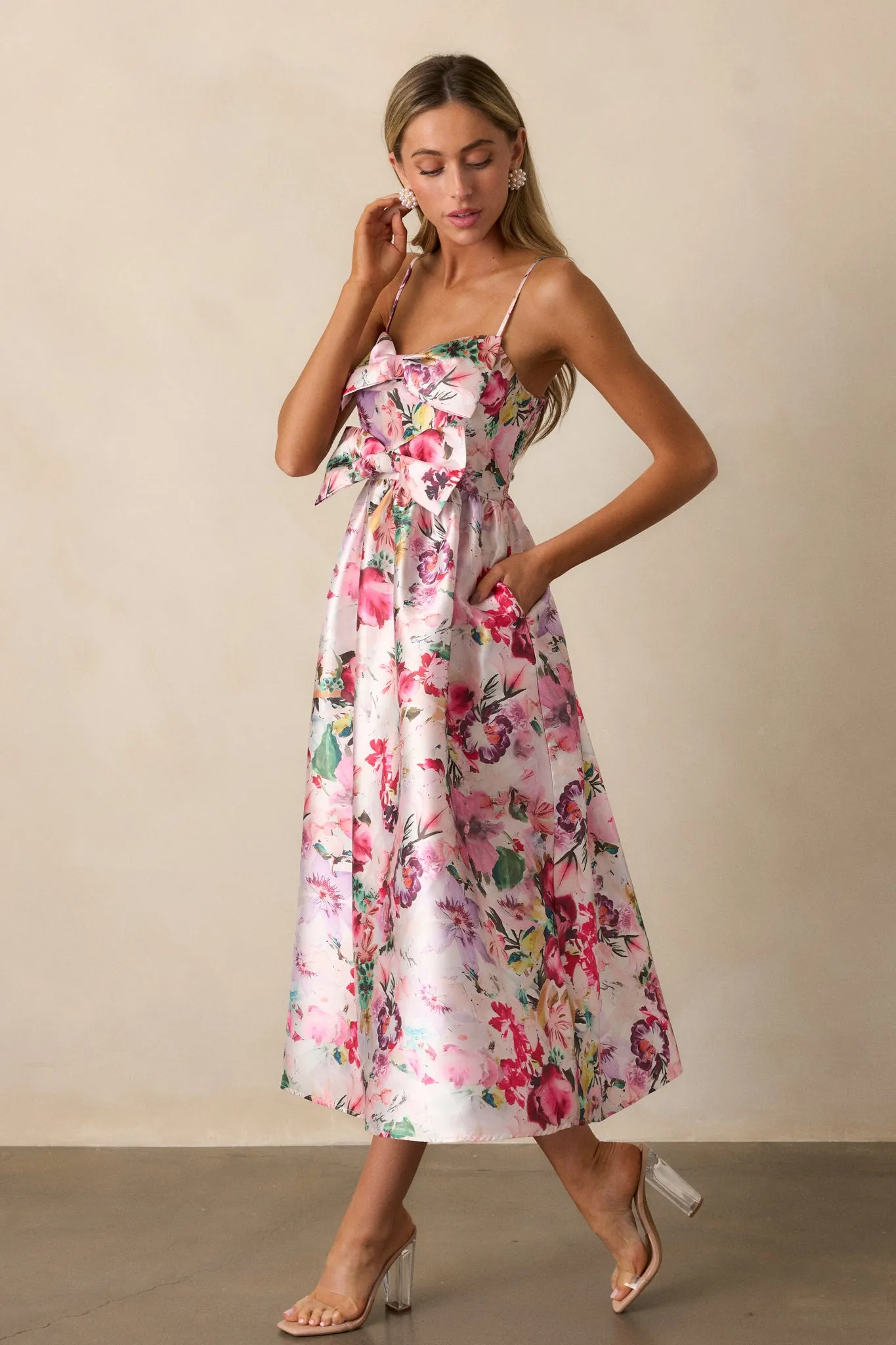 Fleeting Fauna Pink Floral Midi Dress