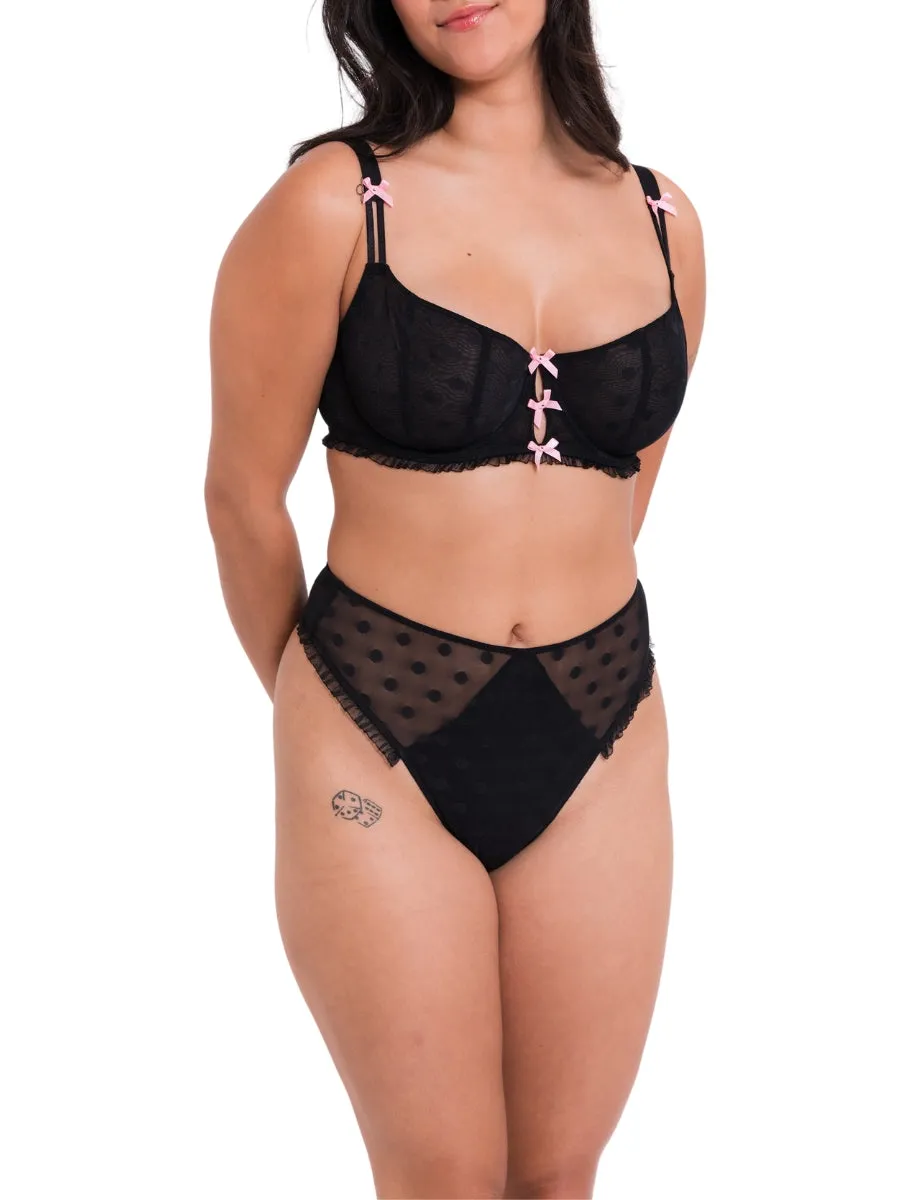 Frill Me Balcony Bra - Black/Pink