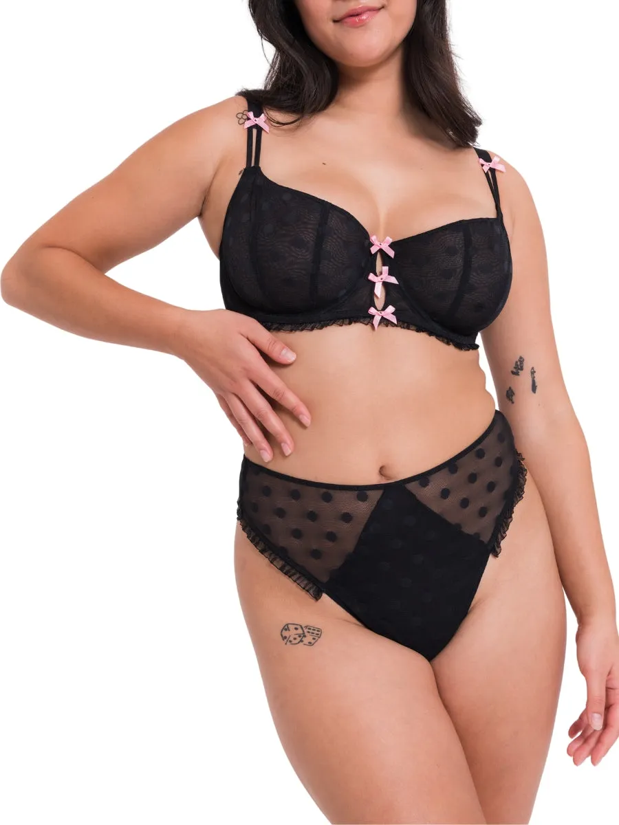 Frill Me Balcony Bra - Black/Pink