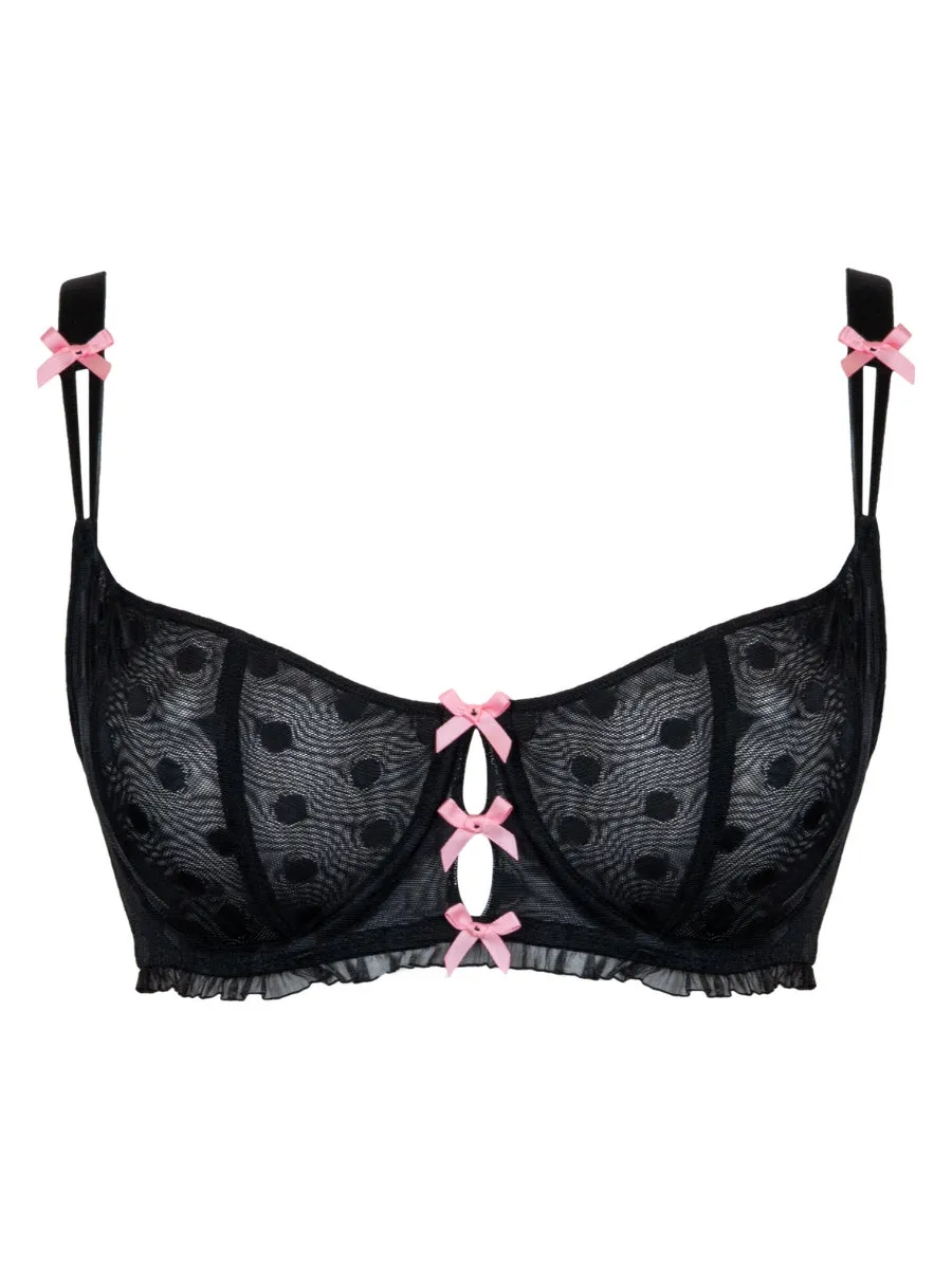 Frill Me Balcony Bra - Black/Pink