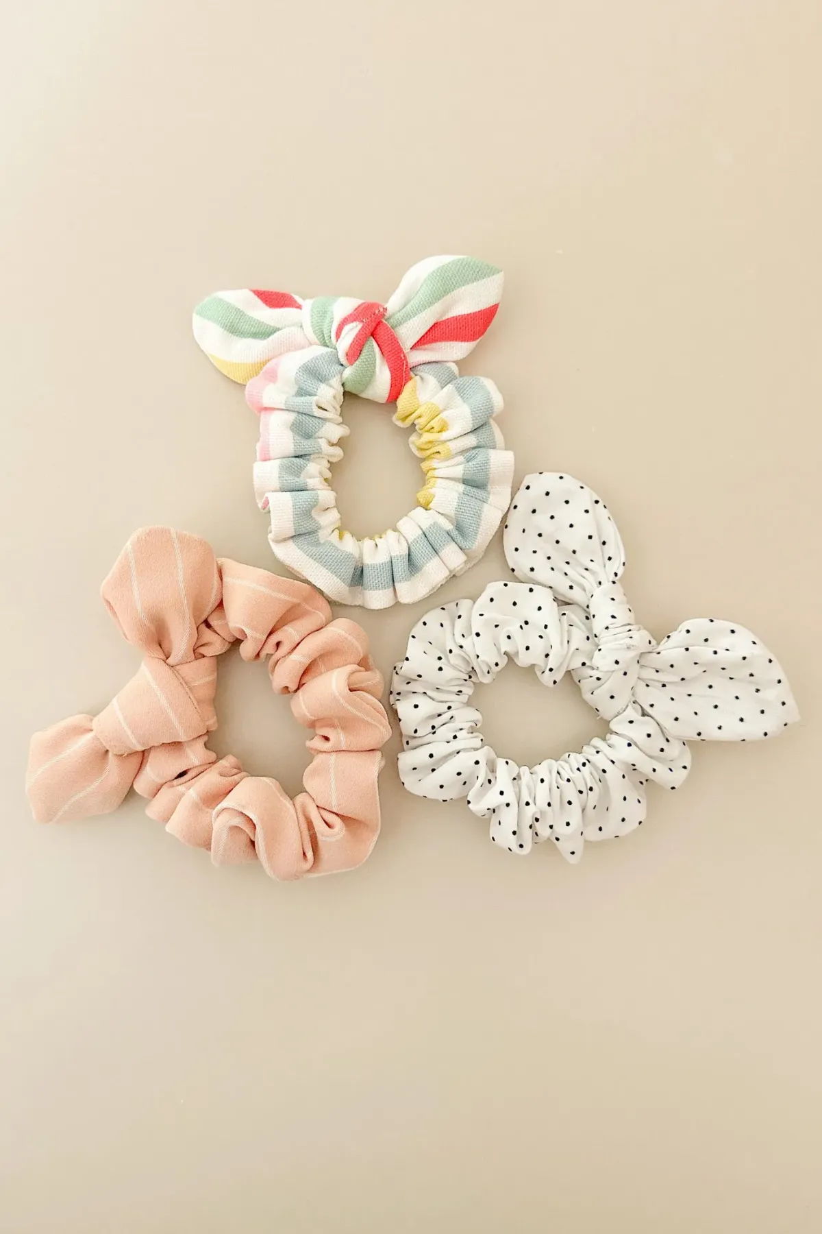 Handmade Polka Dot & Striped Scrunchies Set of 3