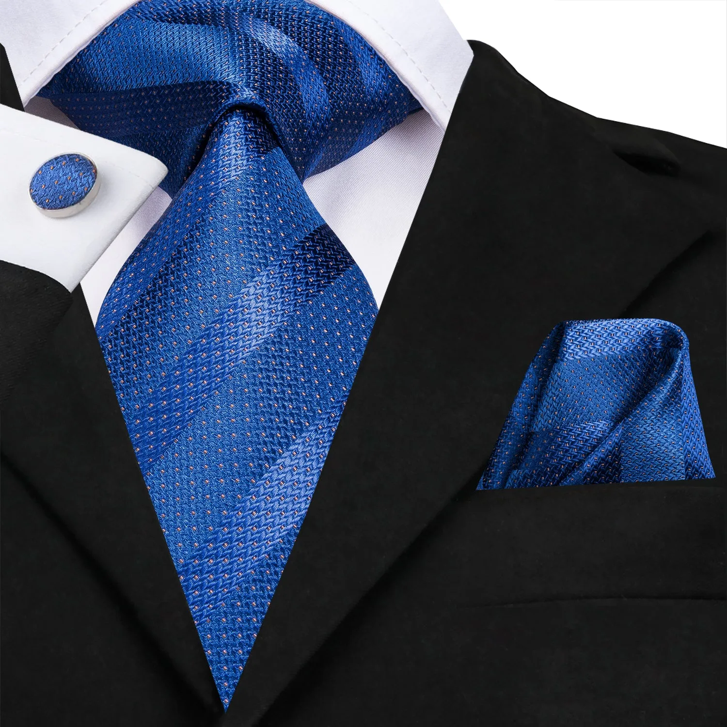 Hi-Tie Blue Ties Striped Men's Necktie Pocket Square Cufflinks Set