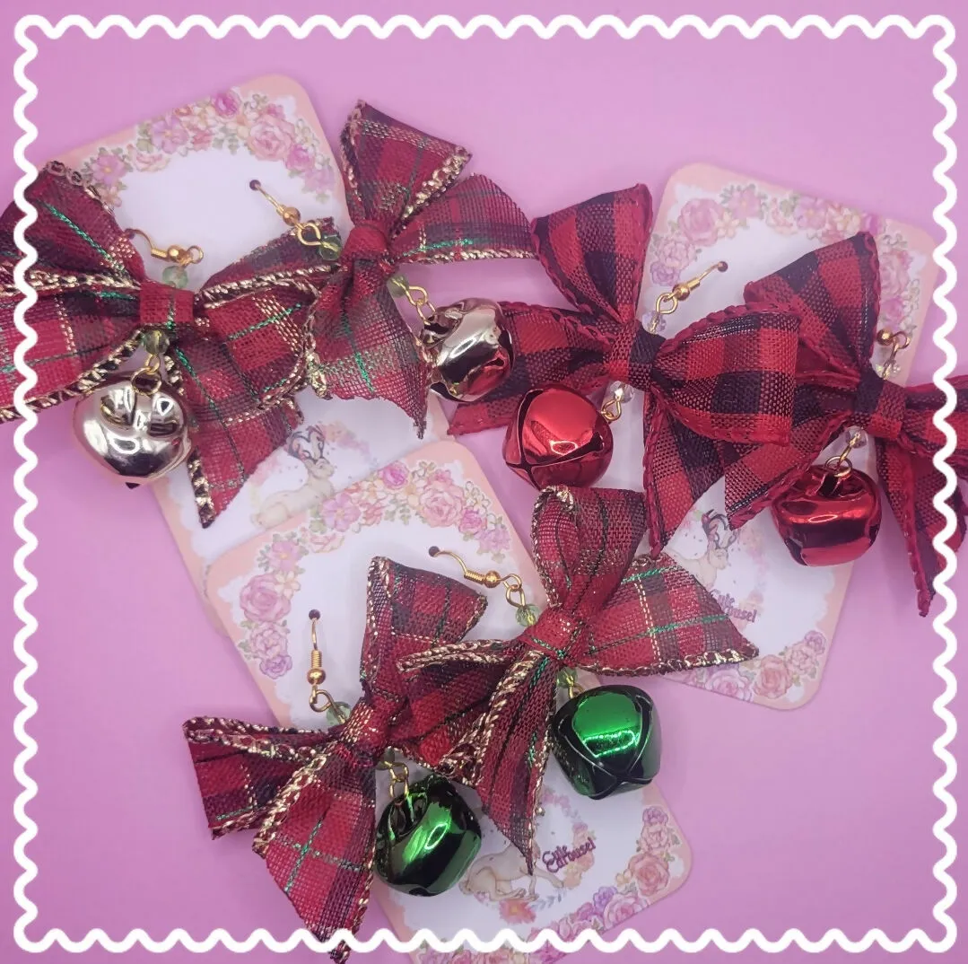 Holiday Bow Bell Earrings